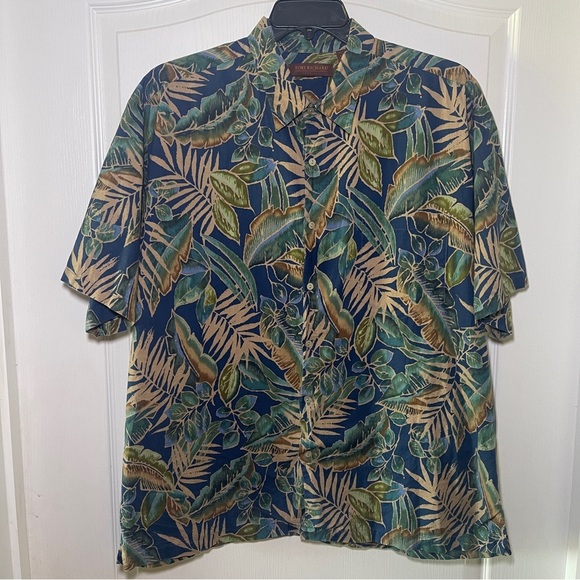 Tori Richard Hawaiian Shirt XXL Blue Green Tan Palm Dad  Made In USA - Picture 1 of 5